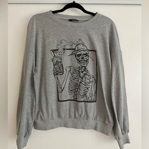 Skeleton Coffee Gray Graphic Sweatshirt